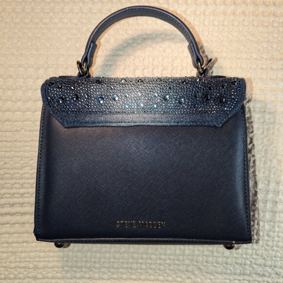 Steve Madden Mini Sparkle Crossbody Denim Blue Premium Faux Leather Like New - Picture 8 of 12